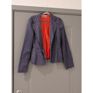 Women's Eclectic Blue White Polka Dot Blazer Size M